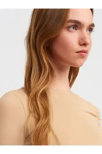 30770 Ruched Asymmetric Top-Beige-Beige - 4