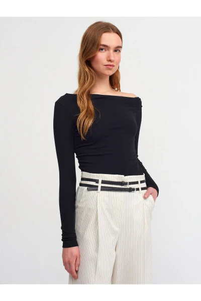 30770 Топ с рюшами асимметричный - Черный - DILVIN