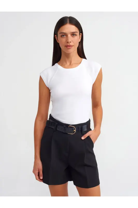 30811 Bisiklet Yaka T-shirt-Beyaz-Beyaz - 2