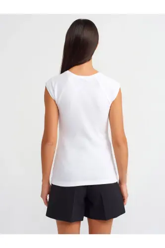 30811 Bisiklet Yaka T-shirt-Beyaz-Beyaz - 3