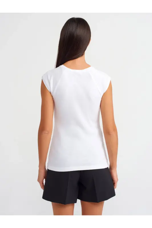 30811 Bisiklet Yaka T-shirt-Beyaz-Beyaz - 3