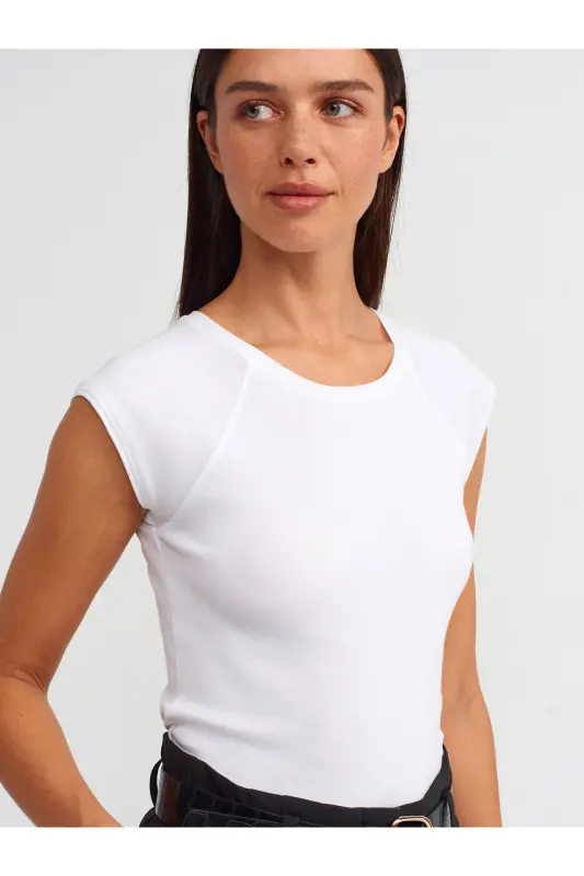 30811 Bisiklet Yaka T-shirt-Beyaz-Beyaz - 1