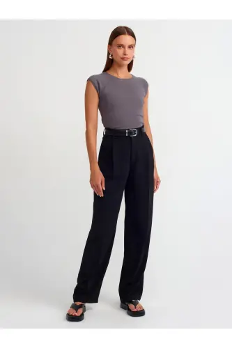 30811 Bisiklet Yaka T-shirt-füme-FÜME - 3