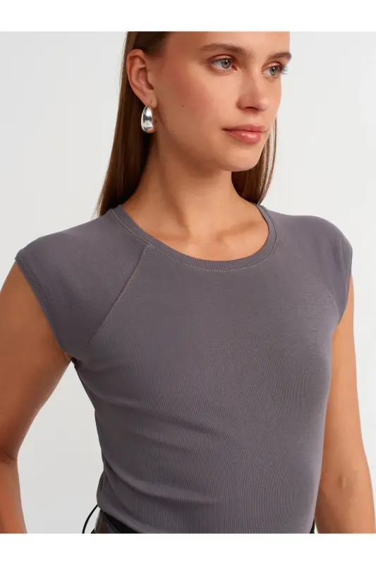 30811 Bisiklet Yaka T-shirt-füme-FÜME - 4