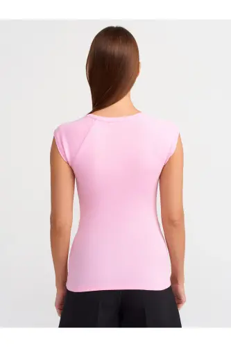 30811 Bisiklet Yaka T-shirt-pembe-PEMBE - 2