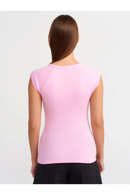 30811 Bisiklet Yaka T-shirt-pembe-PEMBE - 2