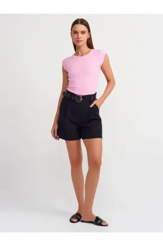 30811 Bisiklet Yaka T-shirt-pembe-PEMBE - 3