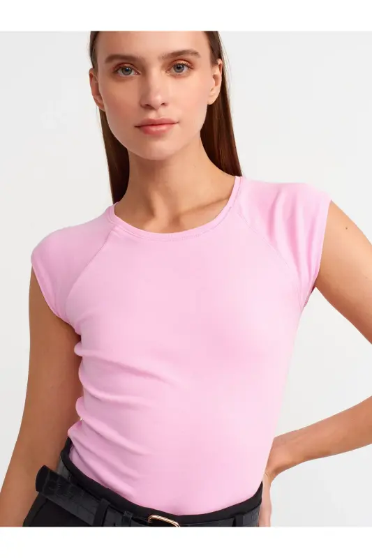30811 Bisiklet Yaka T-shirt-pembe - PEMBE - 4