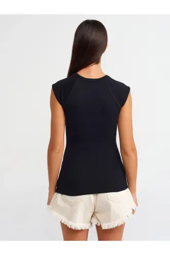 30811 Bisiklet Yaka T-shirt-Siyah-Siyah - 2