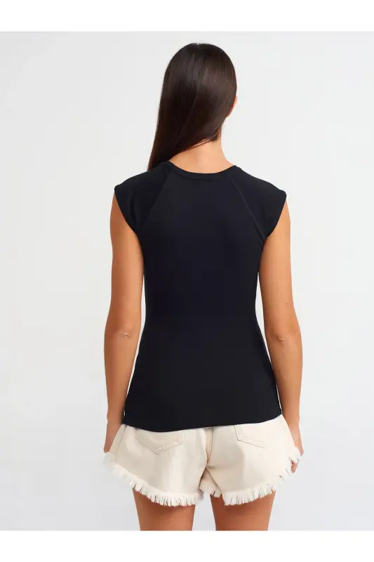 30811 Bisiklet Yaka T-shirt-Siyah-Siyah - 2