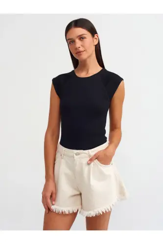 30811 Bisiklet Yaka T-shirt-Siyah-Siyah - 4