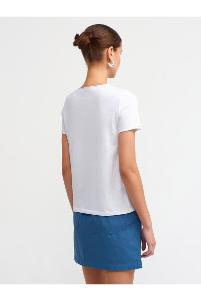 30817 Bisiklet Yaka T-shirt-Beyaz - Beyaz - DILVIN (1)