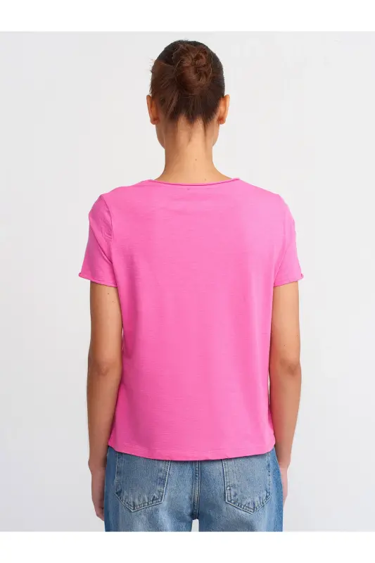 30817 Bisiklet Yaka T-shirt-Pembe-Pembe - 2