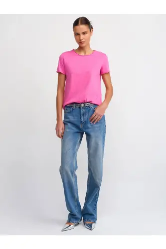 30817 Bisiklet Yaka T-shirt-Pembe-Pembe - 3