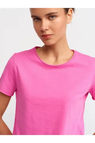 30817 Bisiklet Yaka T-shirt-Pembe-Pembe - 4