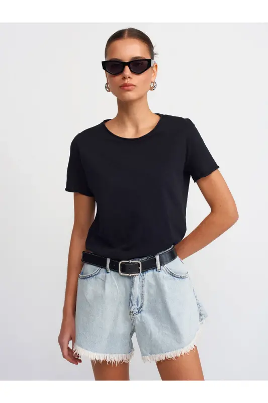 30817 Bisiklet Yaka T-shirt-Siyah-Siyah - 1