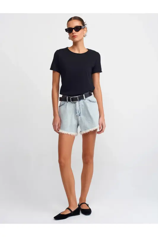 30817 Bisiklet Yaka T-shirt-Siyah-Siyah - 3