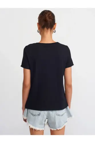 30817 Bisiklet Yaka T-shirt-Siyah-Siyah - DILVIN (1)