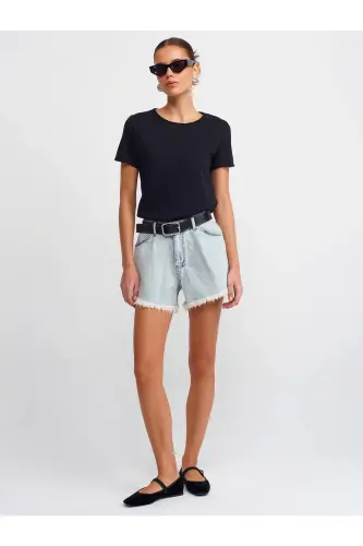 30817 Bisiklet Yaka T-shirt-Siyah-Siyah - 3