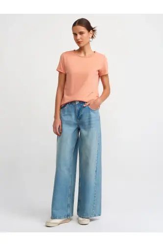 30817 Bisiklet Yaka T-shirt-Somon - Somon 