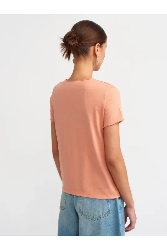 30817 Bisiklet Yaka T-shirt-Somon - Somon - 3
