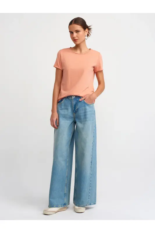 30817 Velosiped yoqali T-shirt-Losos-Losos - DILVIN