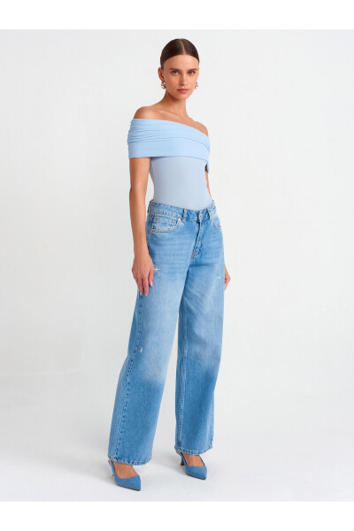 30851 Omuzları Düşük Bluz-mavi-Mavi - 14