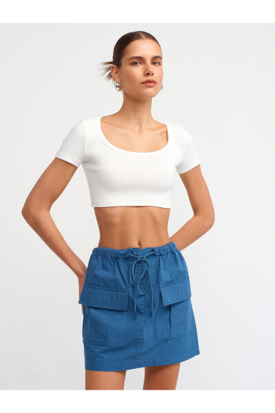 30876 Kısa Kollu Crop Top - Ekru - 13