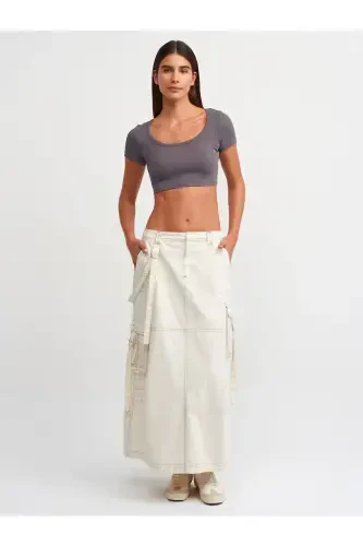 30876 Kısa Kollu Crop Top-Füme-Füme - 3