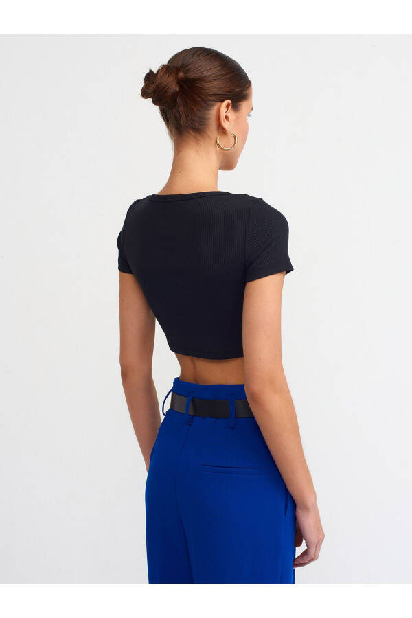 30876 Kısa Kollu Crop Top-Siyah-Siyah - 10