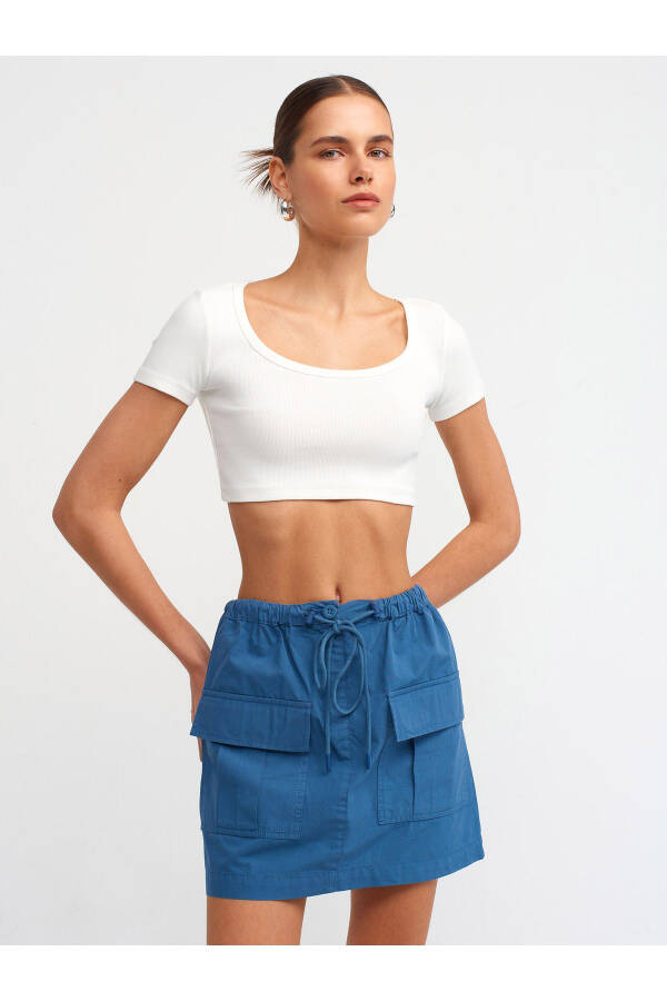 30876 Qisqa Yengli Crop Top - Ekru - 1