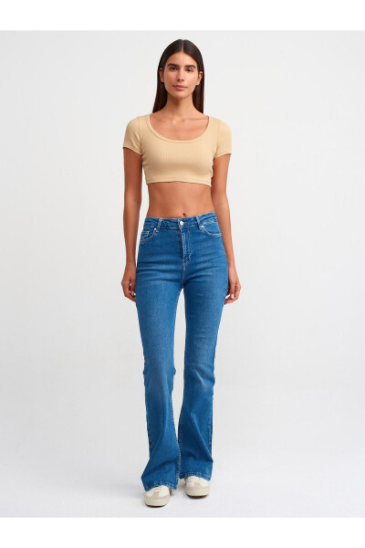 30876 Qisqa Yengli Crop Top - Jigar rang - 15