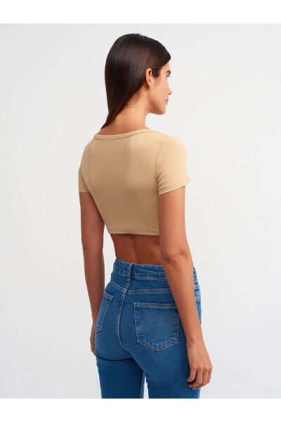 30876 Short Sleeve Crop Top - Camel - DILVIN (1)