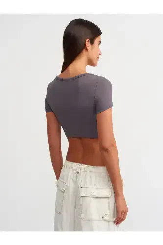 30876 Short Sleeve Crop Top-Smoked-Smoked - 2