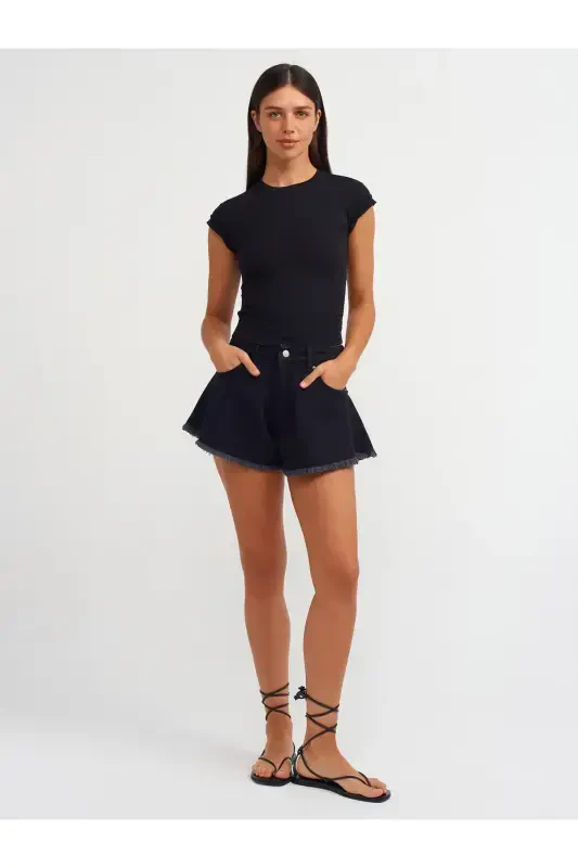 30899 Ruched Detail Top-Black-Black - 3