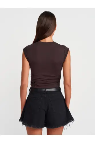 30899 Ruched Detail Top-Dark Brown-Dark Brown - DILVIN (1)