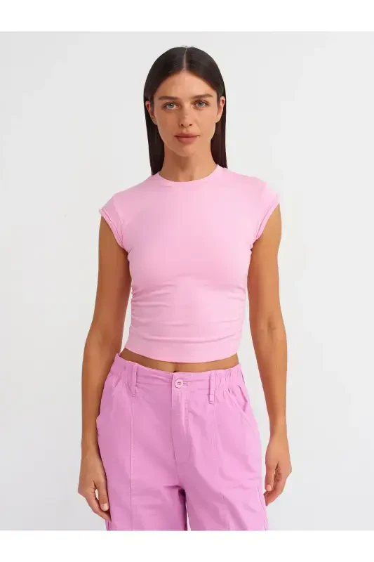 30899 Ruched Detail Top-Light Pink-Light Pink - 1