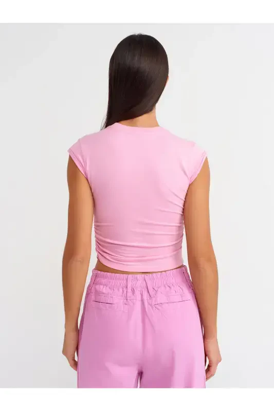 30899 Ruched Detail Top-Light Pink-Light Pink - 2