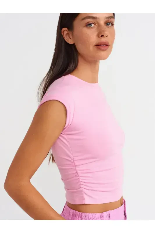 30899 Ruched Detail Top-Light Pink-Light Pink - 4