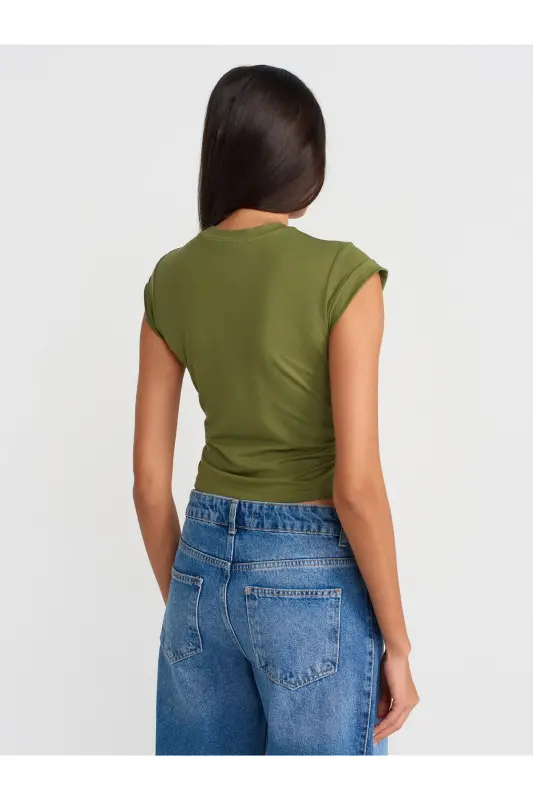 30899 Ruched Detail Top-Open Khaki-Open Khaki - 2