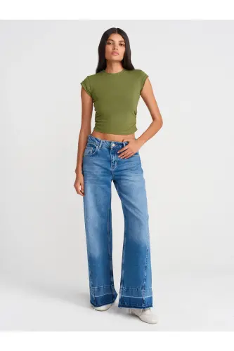 30899 Ruched Detail Top-Open Khaki-Open Khaki - 4