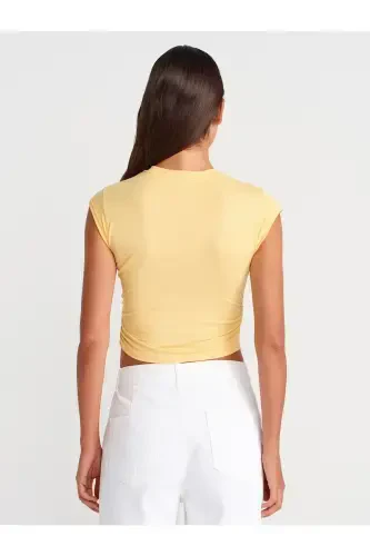 30899 Ruched Detail Top-Yellow-Yellow - 2