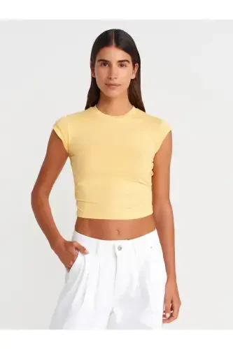 30899 Ruched Detail Top-Yellow-Yellow - 3