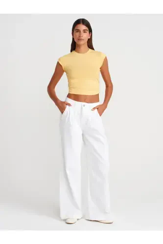 30899 Ruched Detail Top-Yellow-Yellow - 4