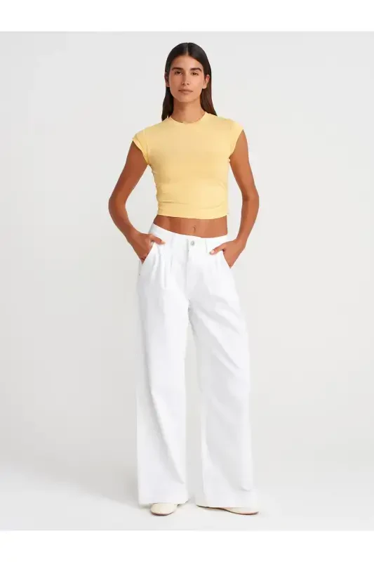 30899 Ruched Detail Top-Yellow-Yellow - 4