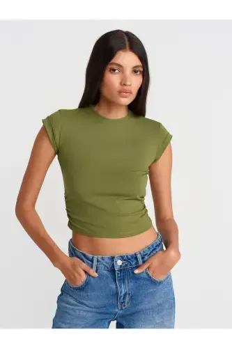 30899 Топ с деталями со сборками по бокам - Светлый хаки - Светлый хаки - 1
