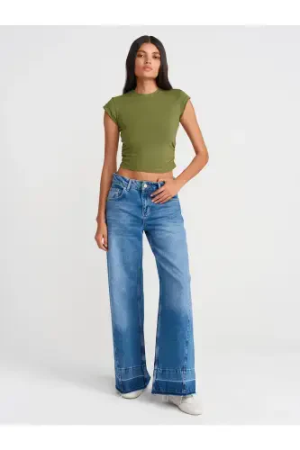 30899 Топ с деталями со сборками по бокам - Светлый хаки - Светлый хаки - 4