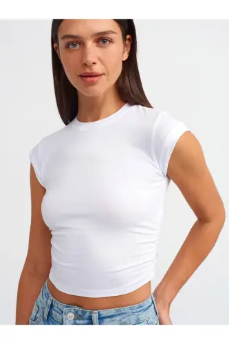 30899 Yonlari Büzgü Detalli Top-Oq-Oq 