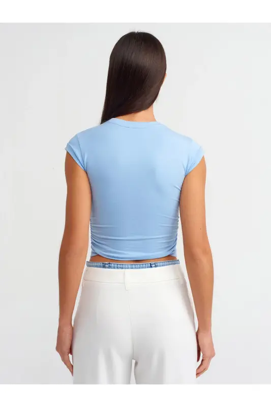 30899 Yonlari Büzgü Detayli Top-Mavi-Mavi - 2