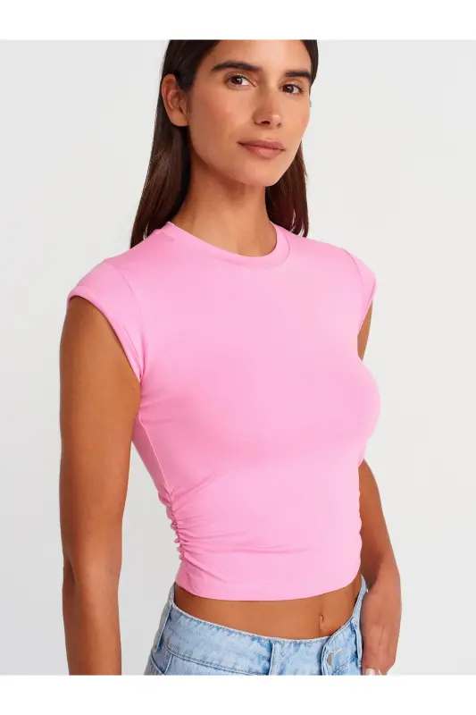 30899 Yonlari Büzgü Detayli Top Pembe-Pembe - 3